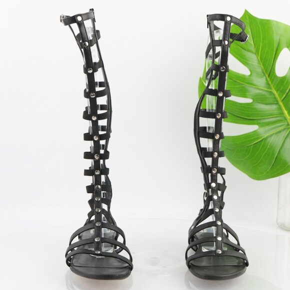 Stuart Weitzman Womens Gladiator Sandal Size 6.5 Tall Black Leather Strappy Shoe - Picture 3 of 14